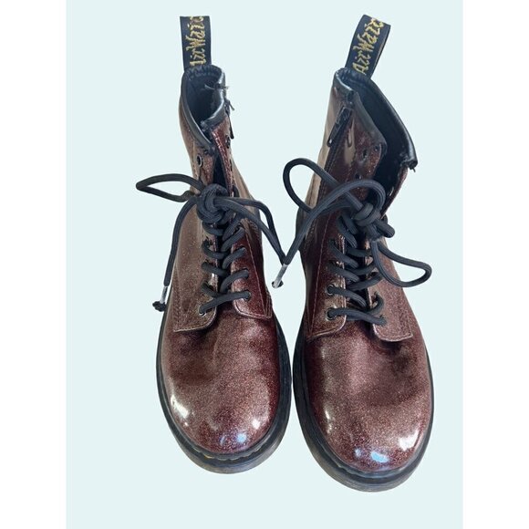 DR MARTENS Kids Youth Side Zippers Boots Shoes Burgundy Sparkle Glitter … - Picture 3 of 8